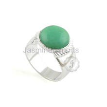 Venta al por mayor Chrysoprase Chalcedony oro plateado anillo de plata